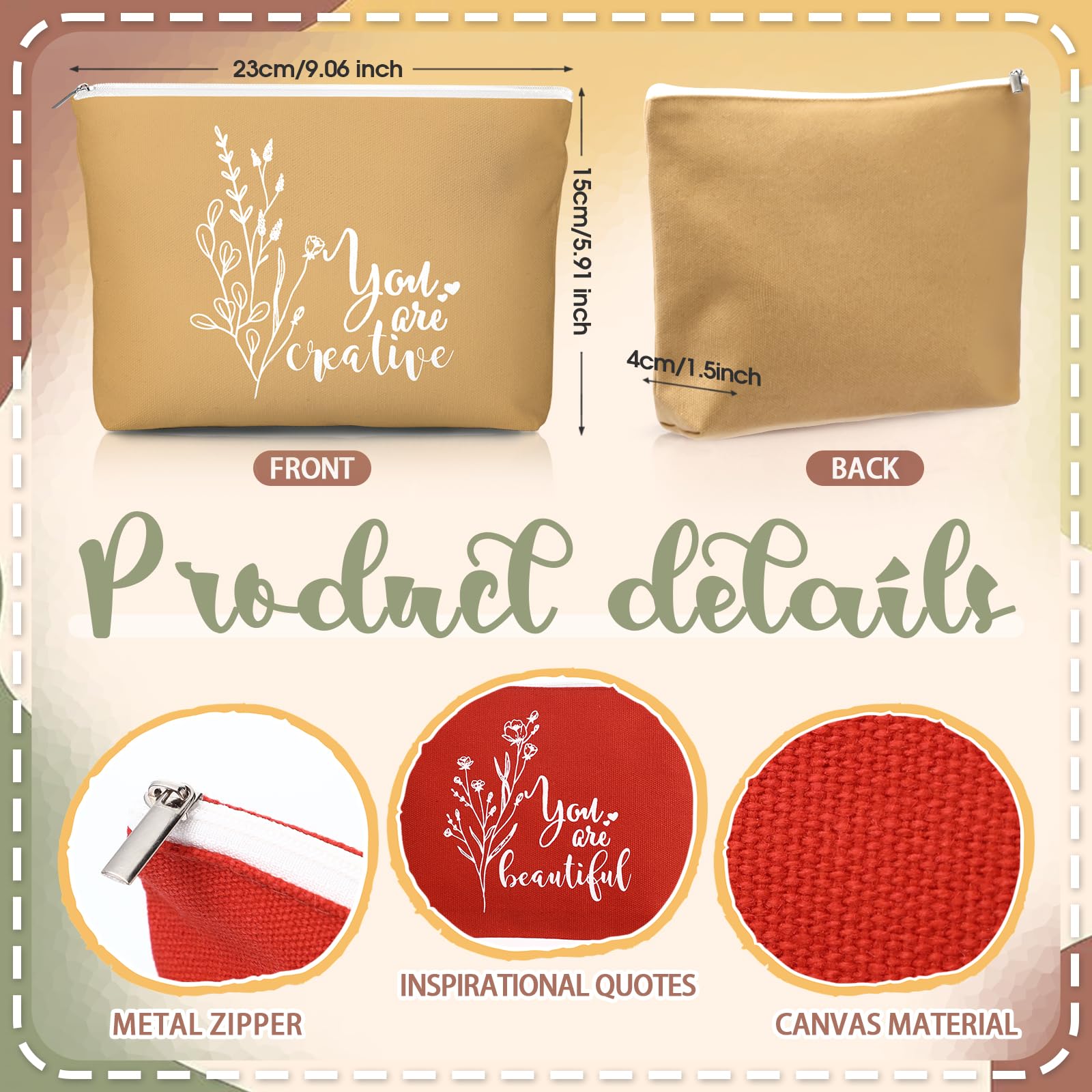 Vercraft 20 Pcs Employee Appreciation Gift for Women Inspirational Canvas Makeup Bag Portable Compact Mirror Bulk Cosmetic Bag Thank You Party Favor for Women Coworker Nurse (Bohemian,Boho)