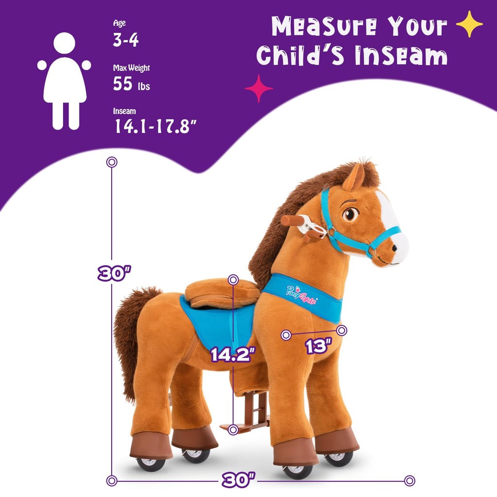 PonyCycle Ride on Toys Riding Black Horse Toys No Battery Required (with Brake/ 30" Height/Size 3) Pony Rider Walking Animals Rocking Horse Ride on Horse for Kids Riding Toys E338