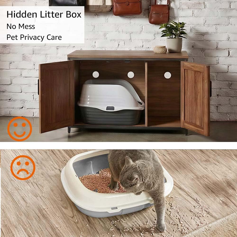 unipaws Extra Large Cat Litter Box Enclosure for Self-Cleaning & Automatic Litter Boxes, Tall Cabinet with Charging Station, Wooden Dog Proof Hidden Cat House for Top Entry Litter Box
