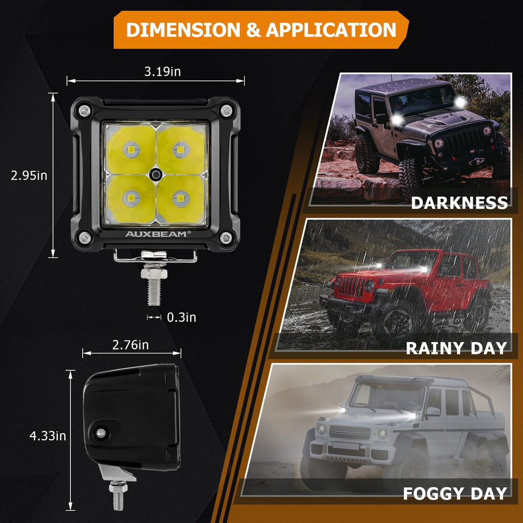 Auxbeam FA Series 3 Inch LED Cubes with DRL 2 Modes Spot Beam Offroad Lights 20W Driving Spotlights A-Pillar Ditch Lights for 4x4 Truck Car ATV Motorcycle, Pair