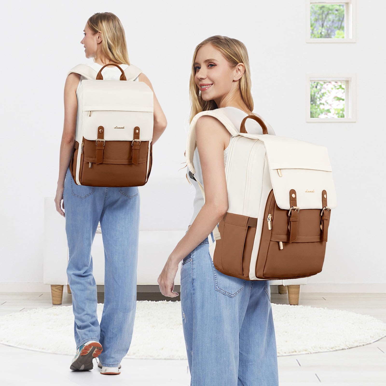 LOVEVOOK Laptop Backpack for Women, 15.6 Inch Vintage Travel Backpack Purse – Airline Approved Large Computer Bag, Lightweight for Nurse Teacher
