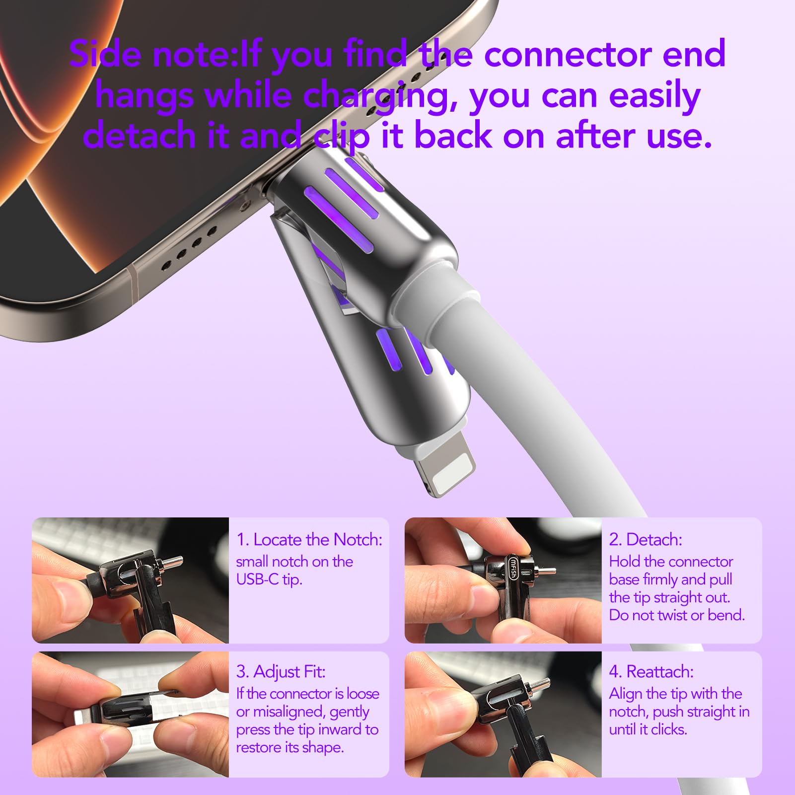 MFish 4-in-1 USB Charging Cable with Carrying Case, 240W Fast Charger Cord, USB-A & Dual USB-C to USB-C/Lightning, for iPhone 17/16/15/14, iPad, MacBook & More(Black, 3.3FT)