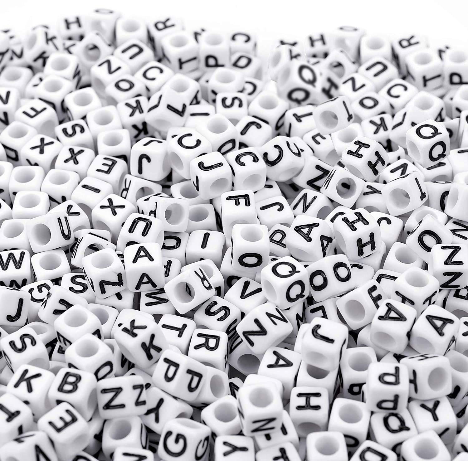 Augshy 700PCS White Letter Beads Alphabet Beads for Making DIY (6mm) | Premium Acrylic Cube Shape, Ideal Bracelets and Keychains, Large Hole Design for Easy Paracord Threading