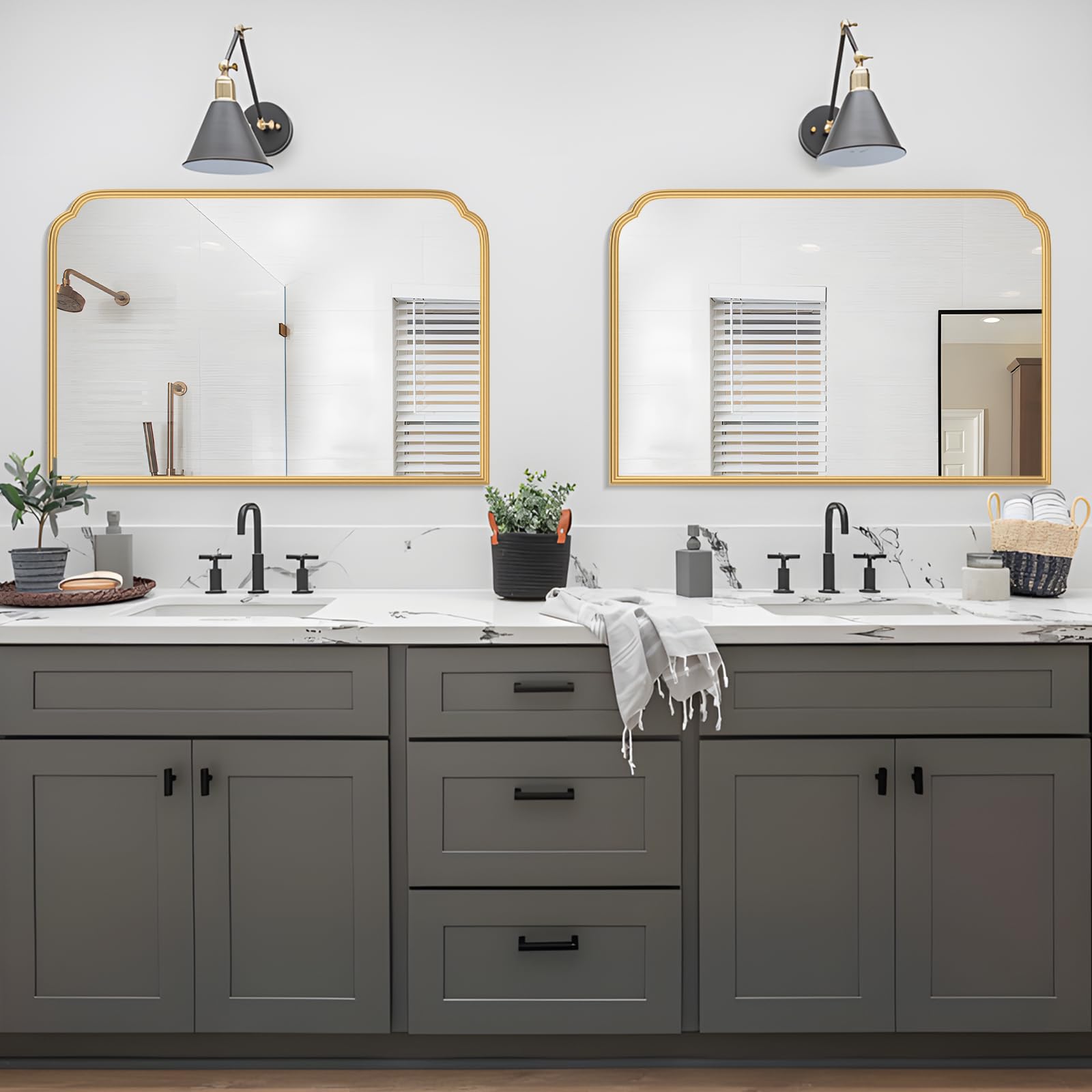 Ferytange 18X24 Inch Black Mirror for Wall with Metal Frame Rectangular Rounded Bathroom Vanity Mirror Anti-Rust, Hangs (Black 18" x 24")