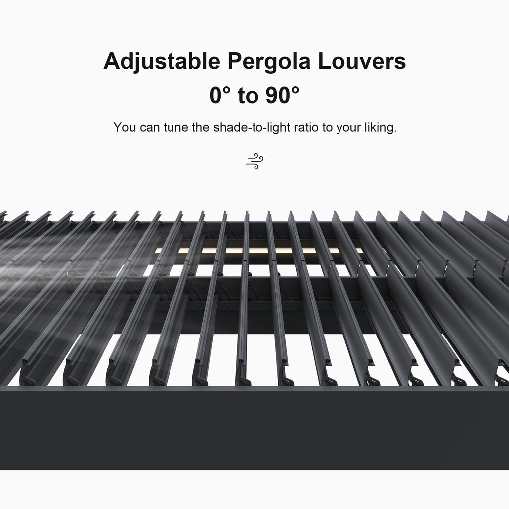 PURPLE LEAF 94AS 10'x12' Small Pergola Compact Aluminum Gazebo with Adjustable Louvered Hardtop for Patio Deck Cover Dark Gray All-Weather Outdoor