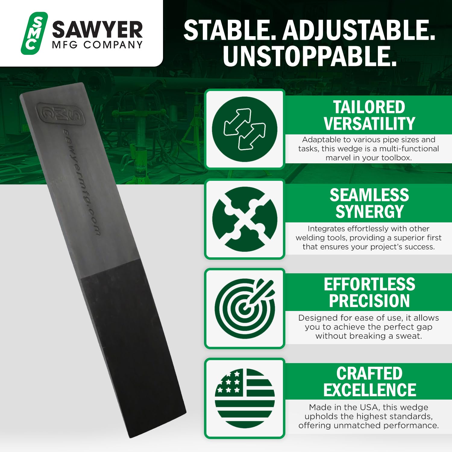 Sawyer Mfg Company 4" Welding Wedge – Precision Steel for Pipe Fitting and Metalwork for Accurate Gap Adjustment, Ideal for Pipefitters, TIG, Ironworkers, Gutter Installation and Metal Spacers – Small