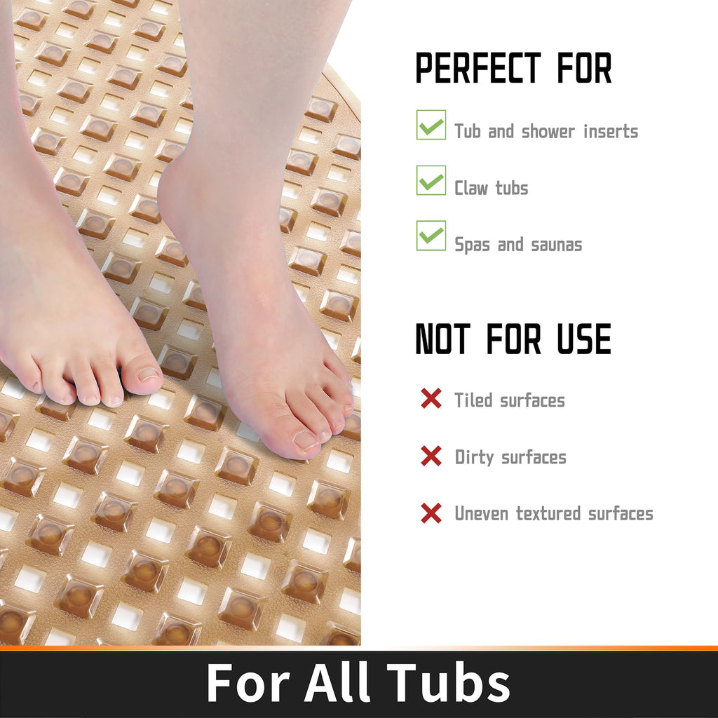 Yimobra Square Shower Mat Non Slip, Super Strong Suction Cups, 21"X21" Bath Tub Mat with Drain Holes, Machine Washable Fast Draining Bath Mats, Bathroom Essentials,Black