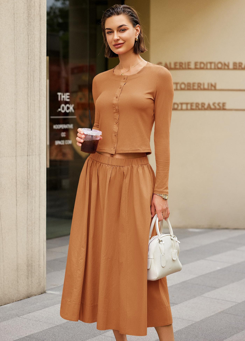 Panadila Womens 2 Piece Lounge Sets Matching Vacation Outfits Ribbed Button Down Cardigan and Elastic Waist Skirt Sets