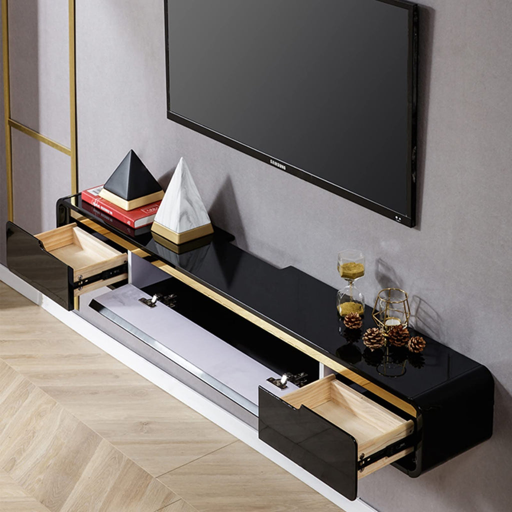 FPIGSHS Wall Mounted Media Console with 2 Drawers Solid Wood Floating TV Stand Hanging TV Shelf Entertainment Center TV Cabinet, for Home Office (A, 120cm/47.2in)