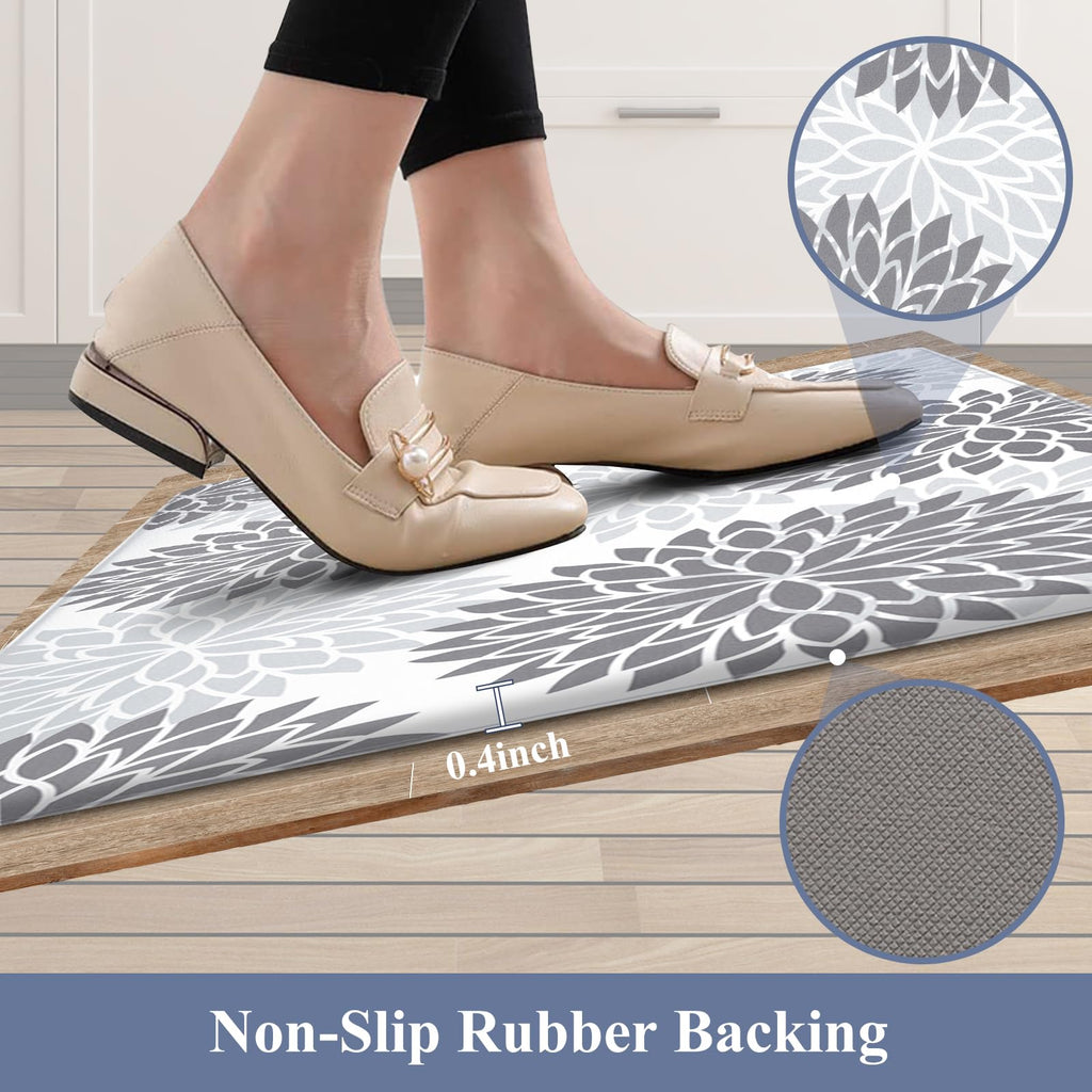 HEBE Anti Fatigue Kitchen Rugs Sets of 2, Non Slip Kitchen Mats for Floor, Waterproof Cushioned Comfort Standing Carpet for Kitchen Sink, Home Office, Laundry Room