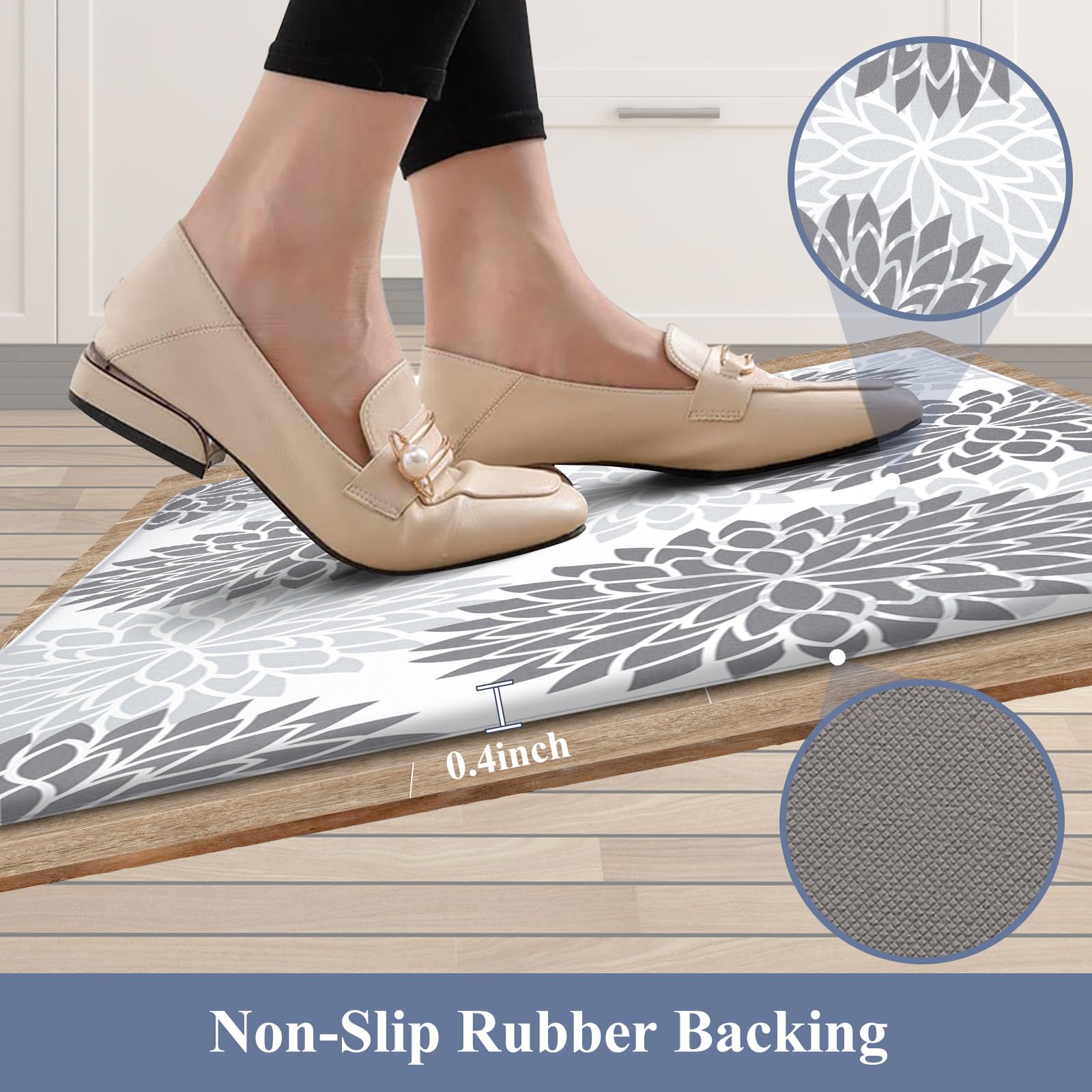 HEBE Anti Fatigue Kitchen Rugs Sets of 2, Non Slip Kitchen Mats for Floor, Waterproof Cushioned Comfort Standing Carpet for Kitchen Sink, Home Office, Laundry Room