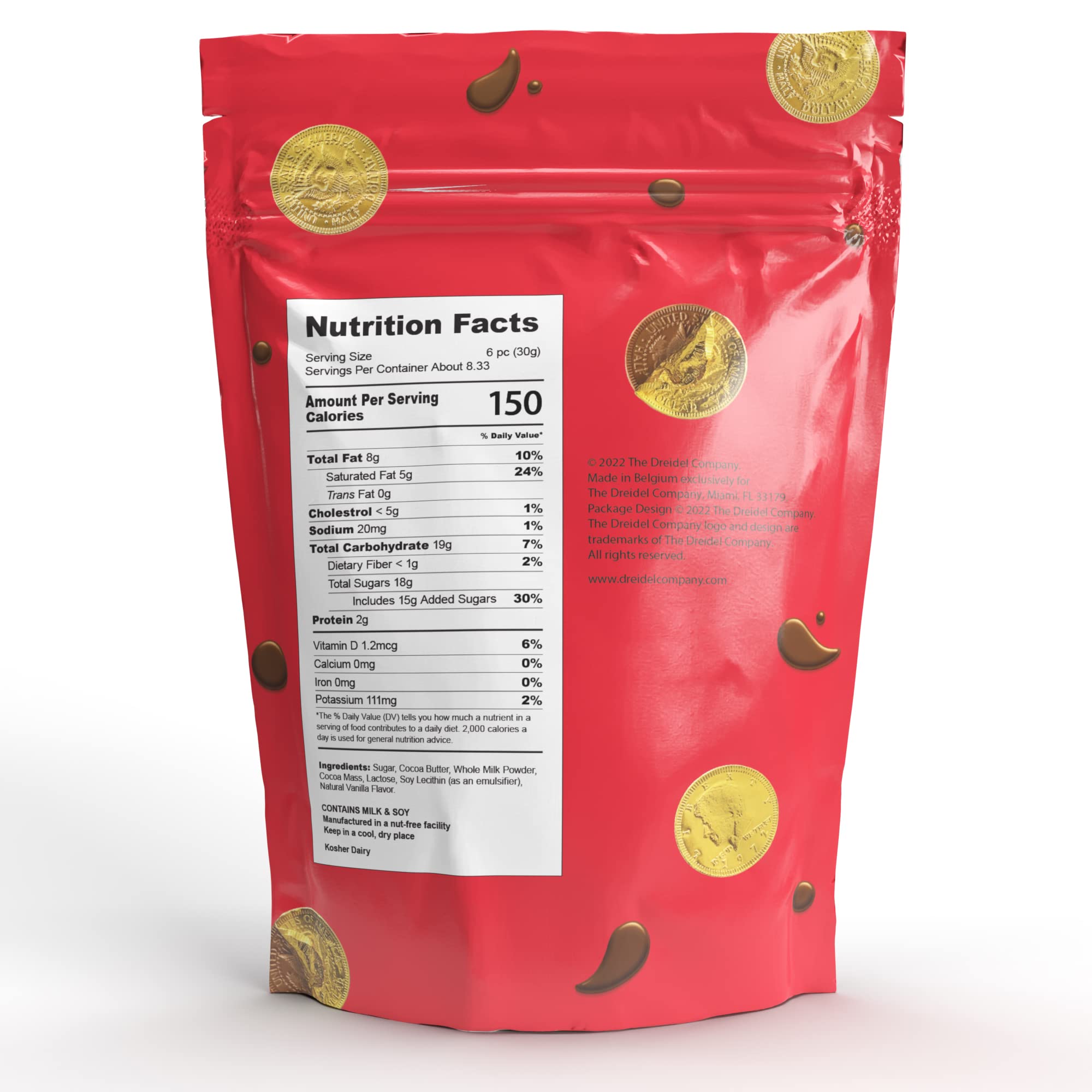 25 Edible Chocolate Coins, Gold Half Dollar Milk Chocolate, Made with Premium Belgian ingredients, Nut Free, Non-GMO, Certified Kosher Dairy 25-Pack Christmas Stocking Stuffers