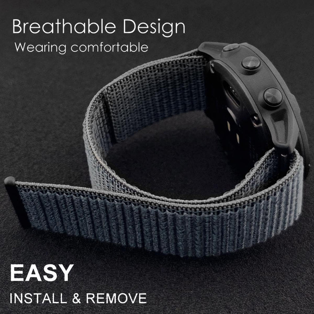 Abanen Hook and Loop Quick Dry Watch Band for Fenix 8 47mm/ epix Pro 47mm / Fenix 7/6/5, 22mm Woven Nylon Ultralight Sport Wristband Strap for Garmin Instinct 2, Instinct 3 45mm