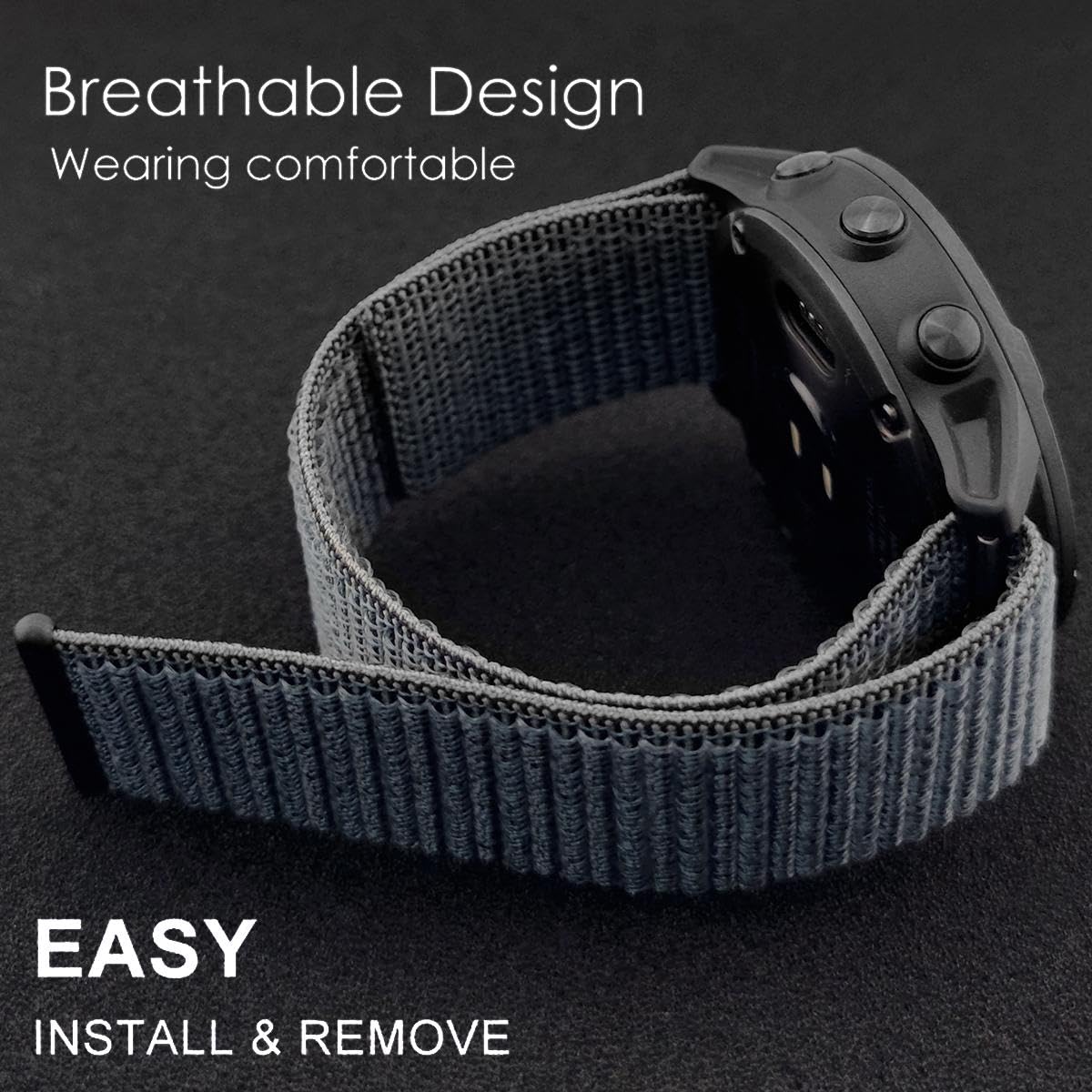 Abanen Hook and Loop Quick Dry Watch Band for Fenix 8 47mm/ epix Pro 47mm / Fenix 7/6/5, 22mm Woven Nylon Ultralight Sport Wristband Strap for Garmin Instinct 2, Instinct 3 45mm