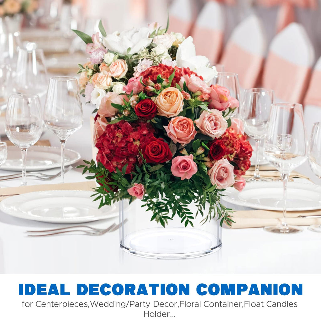 Flower Clear Vase Centerpiece for Home, Wedding Party, Plastic Clear Cylinder Wide for Flowers, Decorative Wide Mouth Vase for Decor (6'' W*8'' H)