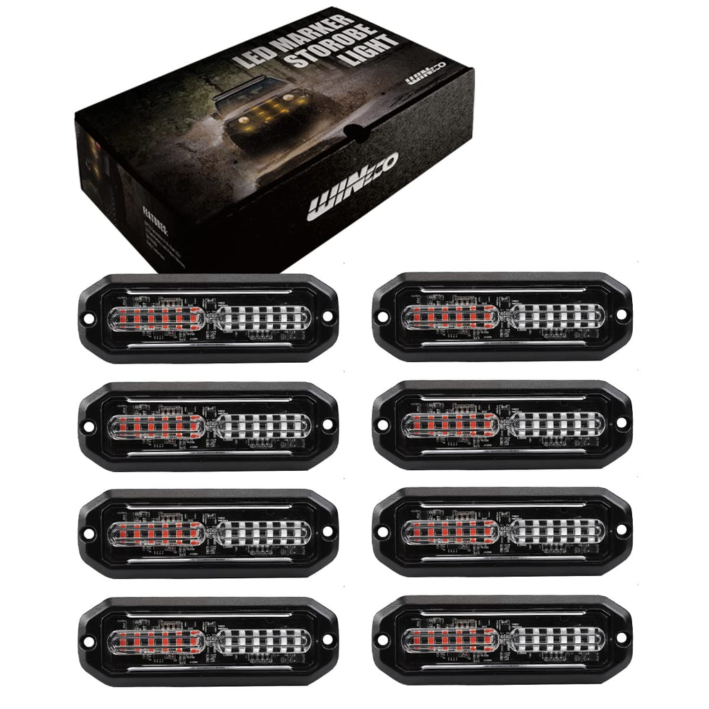 WINECO Amber led strobe lights for trucks 8pcs 12-LED Surface Mount Flashing Strobe Lights kit for Trucks Car Vehicles LED Mini Grille Grill Strobe Light Head Emergency Hazard Warning lights