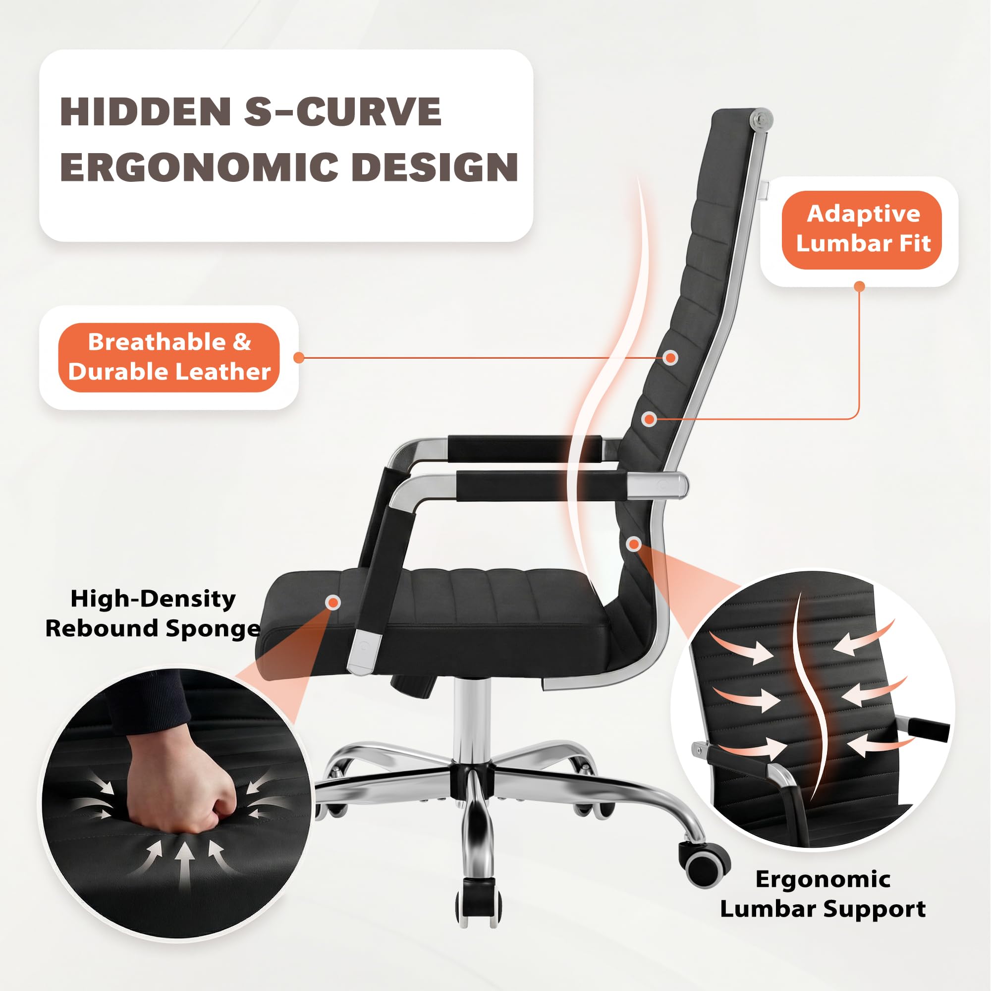 Furmax Ribbed Office Chair High Back PU Leather Executive Conference Chair Adjustable Swivel Chair with Arms (Bicolor Retro Brown)