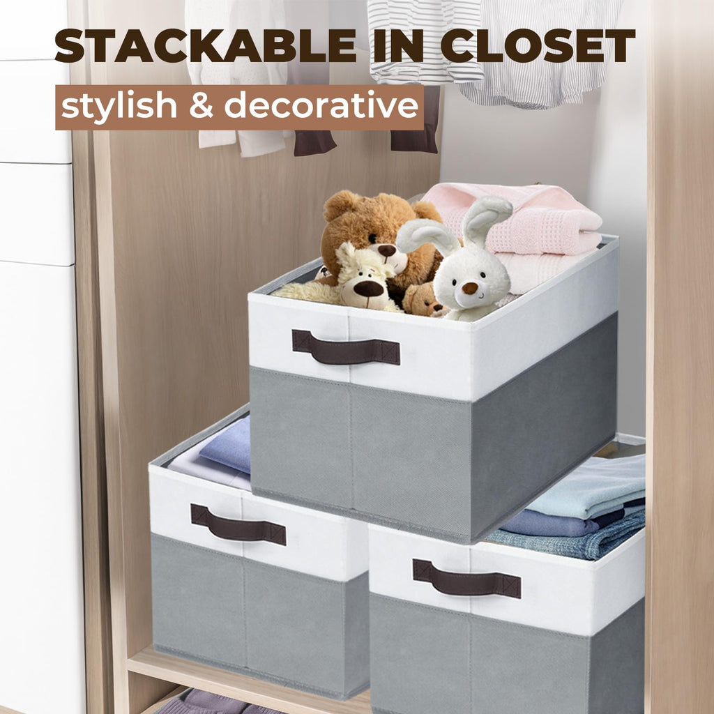 Criusia 4 Pack Baby Clothes Organizer Bins, Fabric Collapsible Storage Baskets with Handles, Odorless Storage Bins for Toy Clothes Nursery Kids Room Playroom Classroom (14L*10W*9.5H)