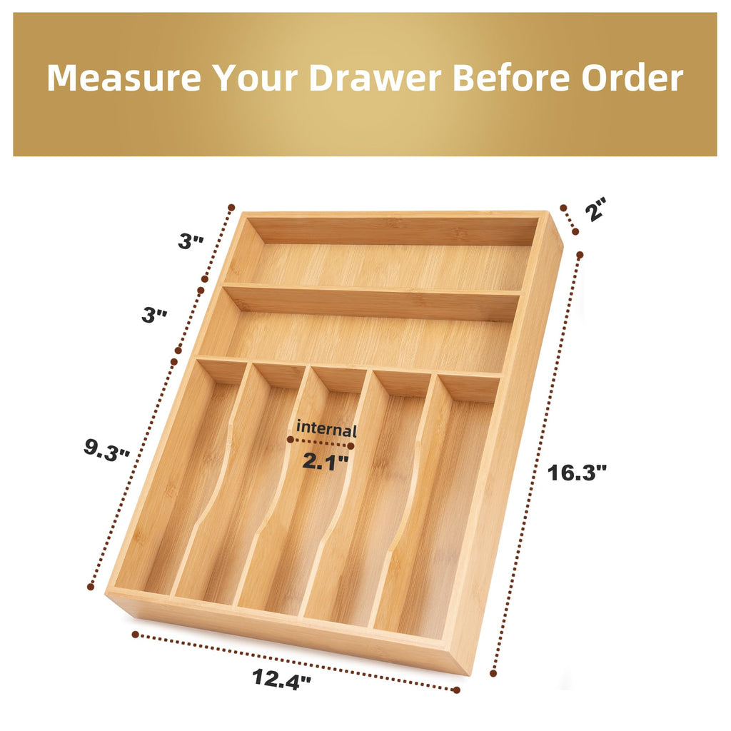 Acacia 4 Slot Silverware Drawer Organizer - Cutlery Holder with Flatware Tray