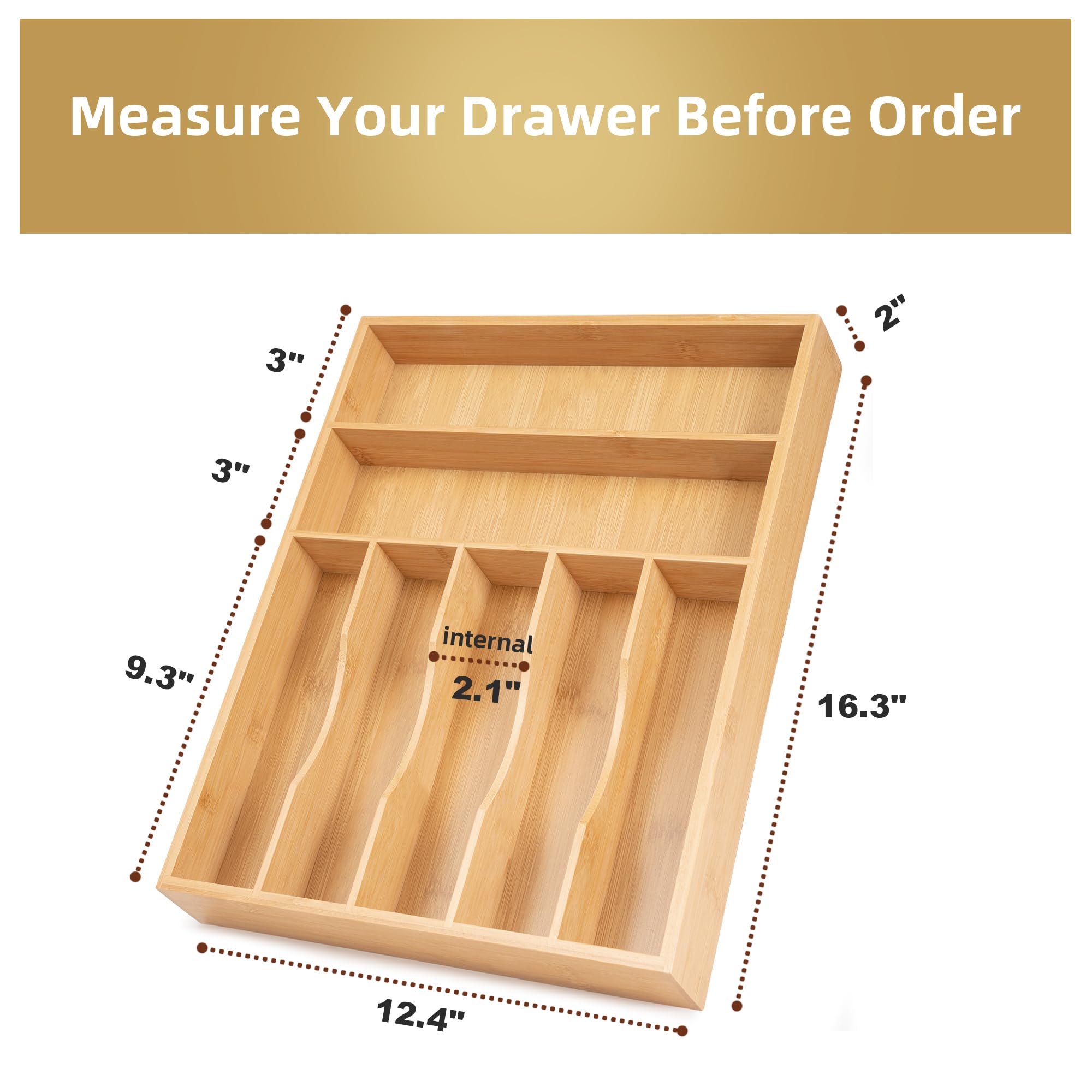 Acacia 4 Slot Silverware Drawer Organizer - Cutlery Holder with Flatware Tray