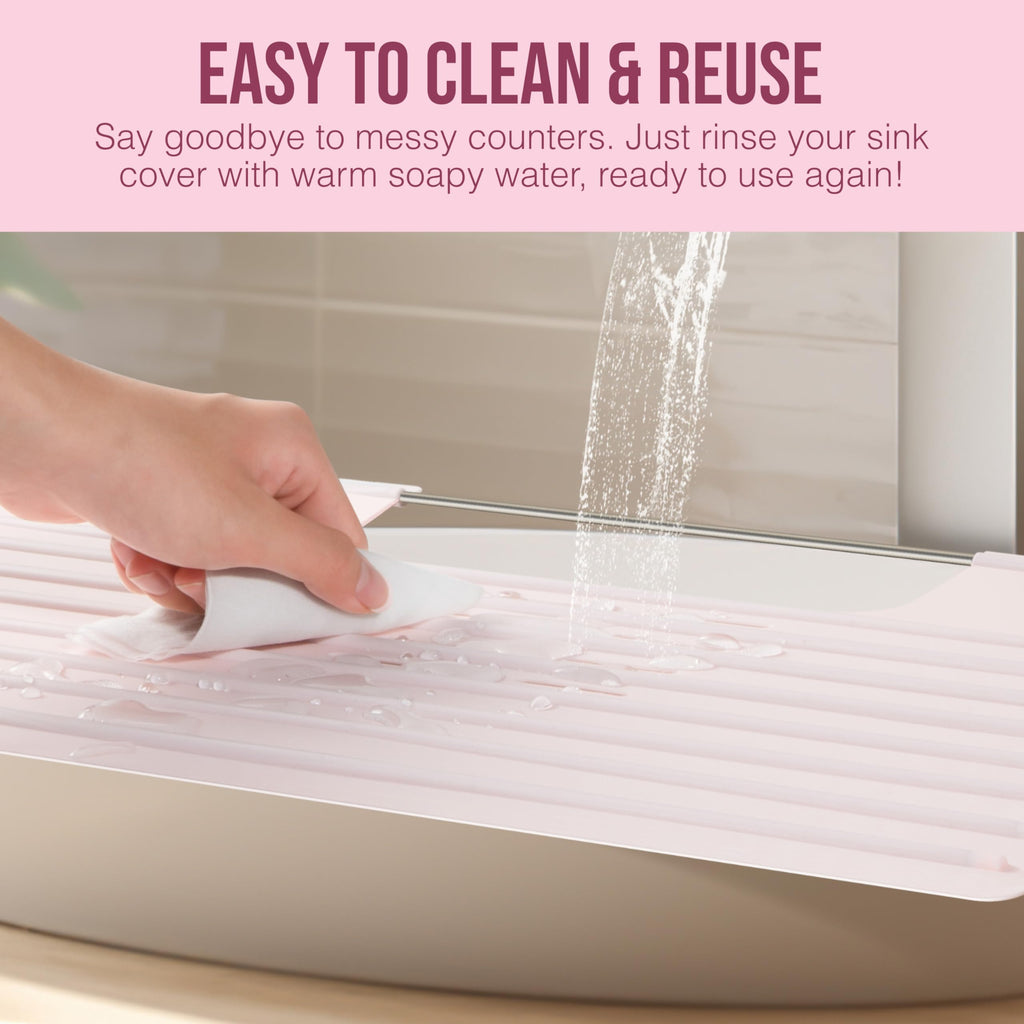 Maplefield Bathroom Sink Cover for Counter Space, Heat Resistant Silicone Sink Mat for Your Beauty Routine, Small Bathroom Space Saver Sink Cover for Makeup (Beige Large, 22" x 15" x 2" Inches)