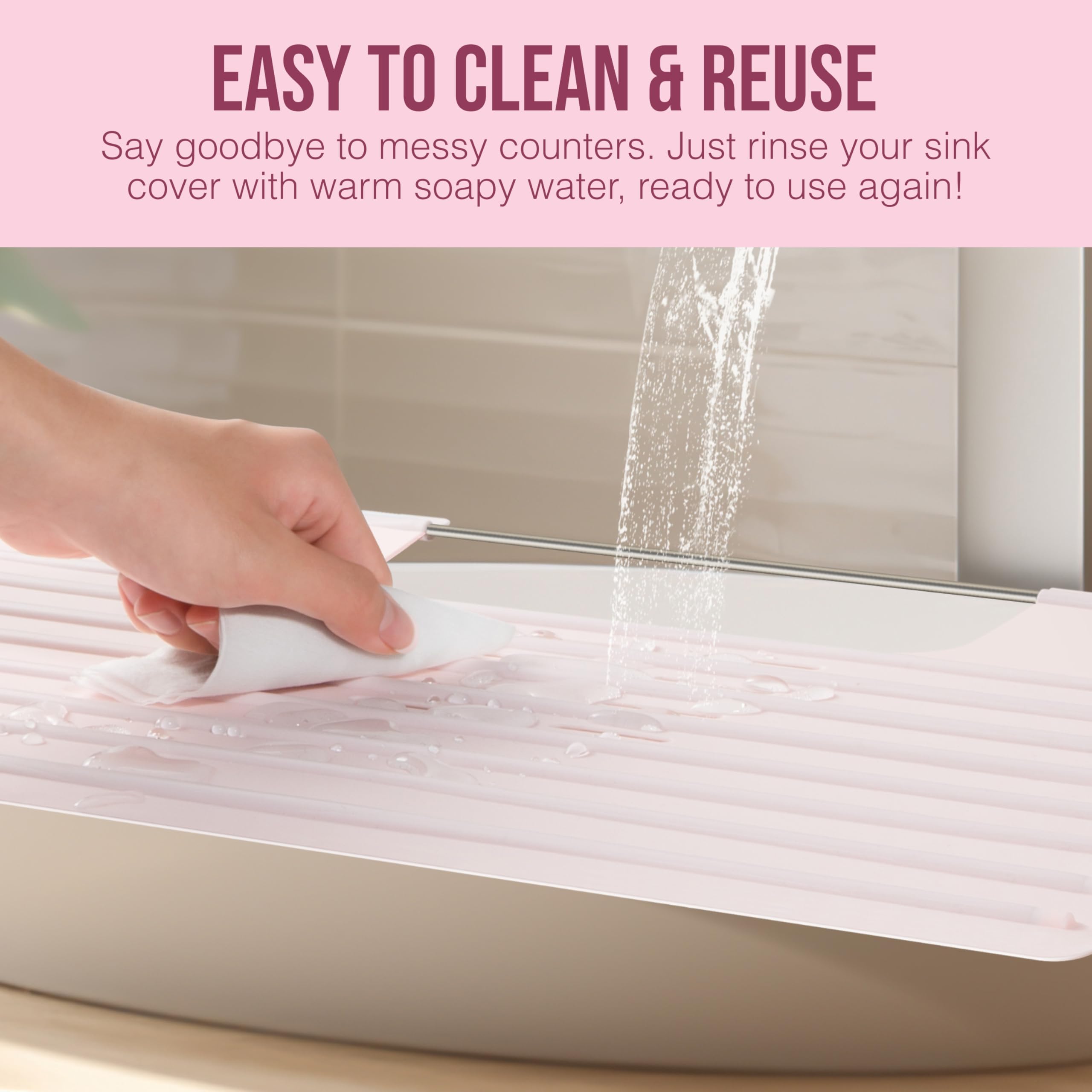 Maplefield Bathroom Sink Cover for Counter Space, Heat Resistant Silicone Sink Mat for Your Beauty Routine, Small Bathroom Space Saver Sink Cover for Makeup (Beige Large, 22" x 15" x 2" Inches)