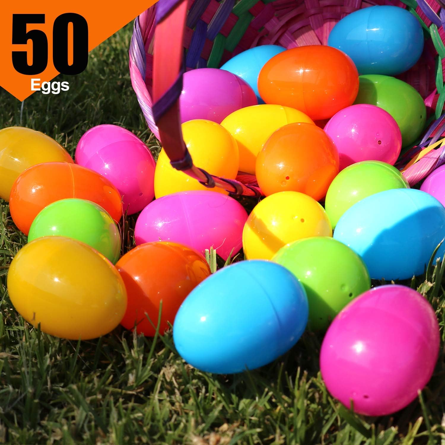 GIFTEXPRESS Plastic Bright Easter Egg Assortment 50 Pcs Perfect for Easter Egg Hunt/Surprise Egg/Easter Hunt