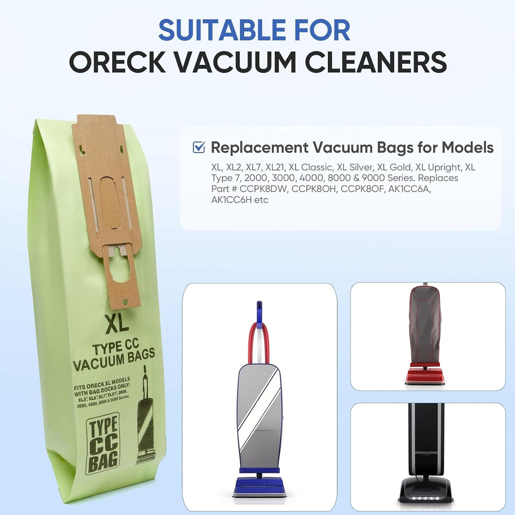10 Pack Replacement Type CC Vacuum Bags for Oreck XL XL2 XL7 XL21 U2000 Commercial XL Upright Vacuum Cleaner,Part # CCPK8, CCPK8OH, CCPK8DW, AK1CC6A
