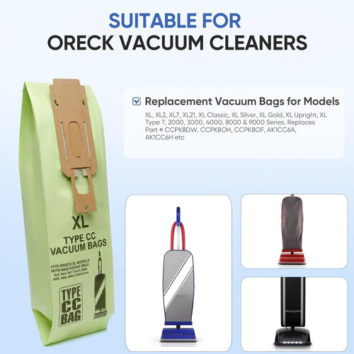 10 Pack Replacement Type CC Vacuum Bags for Oreck XL XL2 XL7 XL21 U2000 Commercial XL Upright Vacuum Cleaner,Part # CCPK8, CCPK8OH, CCPK8DW, AK1CC6A