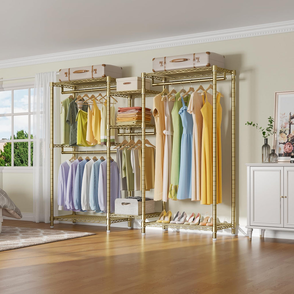 VIPEK Classic V6 Heavy Duty Clothes Rack, 7-Tier Garment Rack with Adjustable Shelves, Portable Closet Organizer with 4 Hanging Rods, Space-Saving, 850lbs Capacity, 68.9" L x 15.7" W x 76.4" H, Black