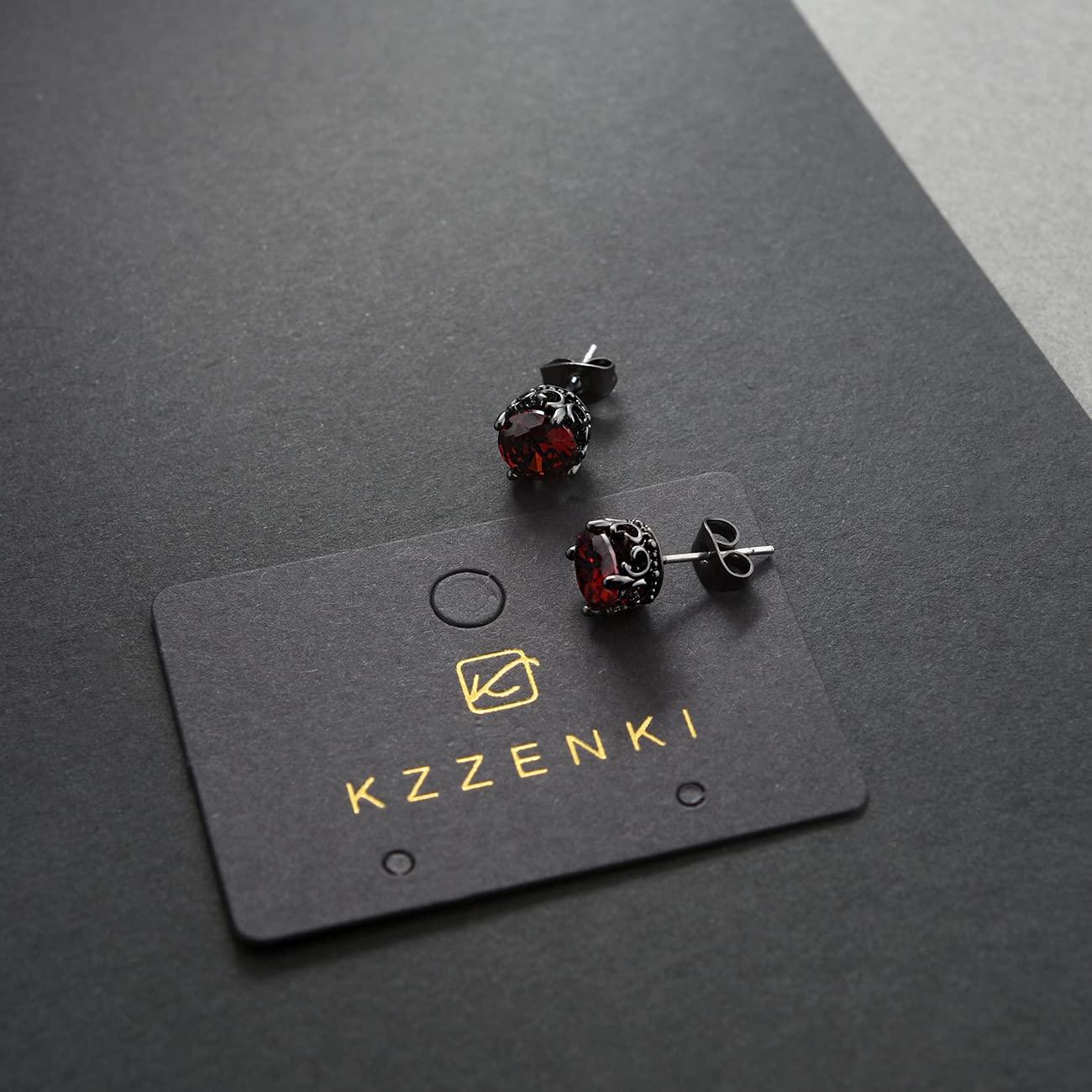 Retro Dark Shadow Stud Earrings, Hypoallergenic Stainless Steel Cubic Zirconia Earrings
