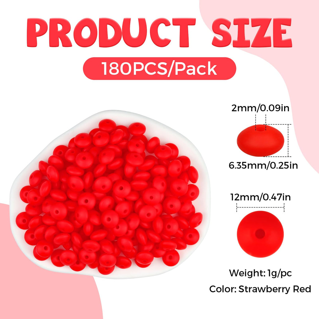 FIVEIZERO 180PCS Silicone Lentil Beads,12mm Spacer Beads | Flexible Silicone, 2mm Hole Design, Easy to Thread, Fade Resistant, Easy to Clean