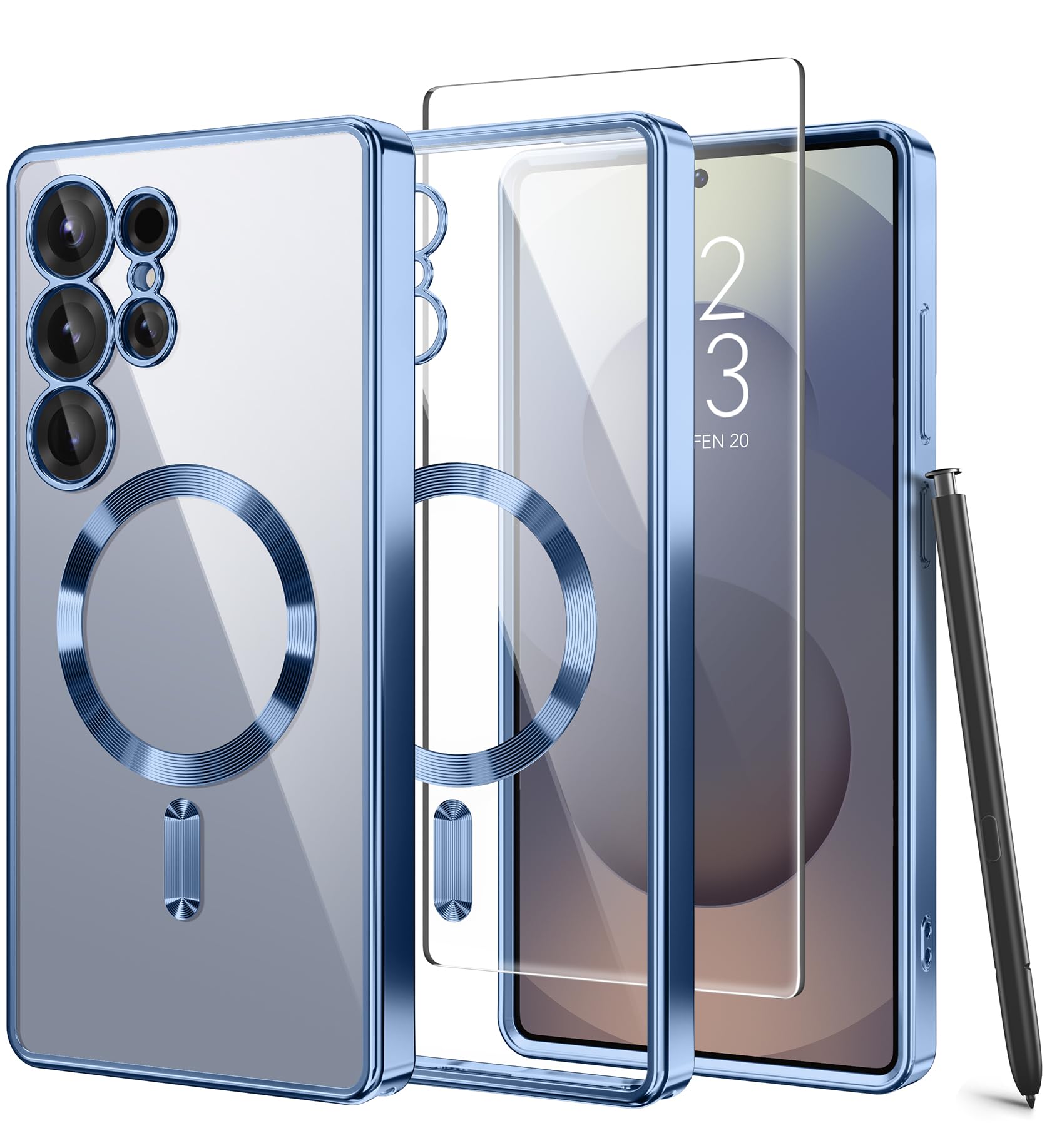 Magnetic Case Compatible with Samsung Galaxy S25 Ultra,Compatible with MagSafe,[Full Camera Protection][Screen Protector] Shockproof Plating Clear Phone Cover for Galaxy S25 Ultra(Black/Clear)