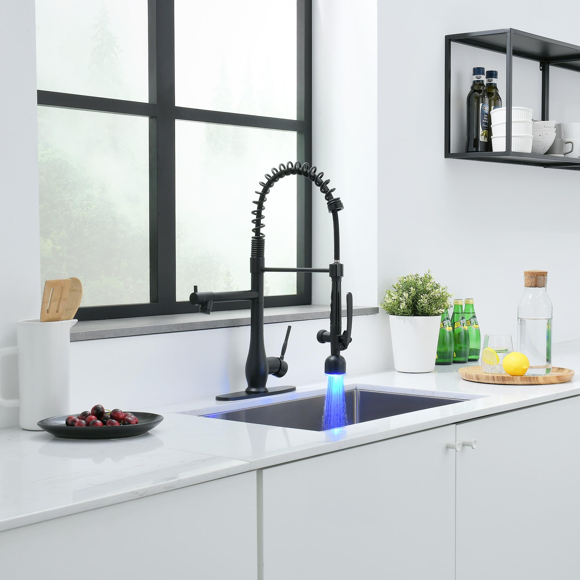GIMILI Black and Gold Kitchen Faucet with Pull Down Sprayer Single Handle High Pressure Kitchen Sink Faucet Commercial Double-Headed Stainless Steel Kitchen Faucets