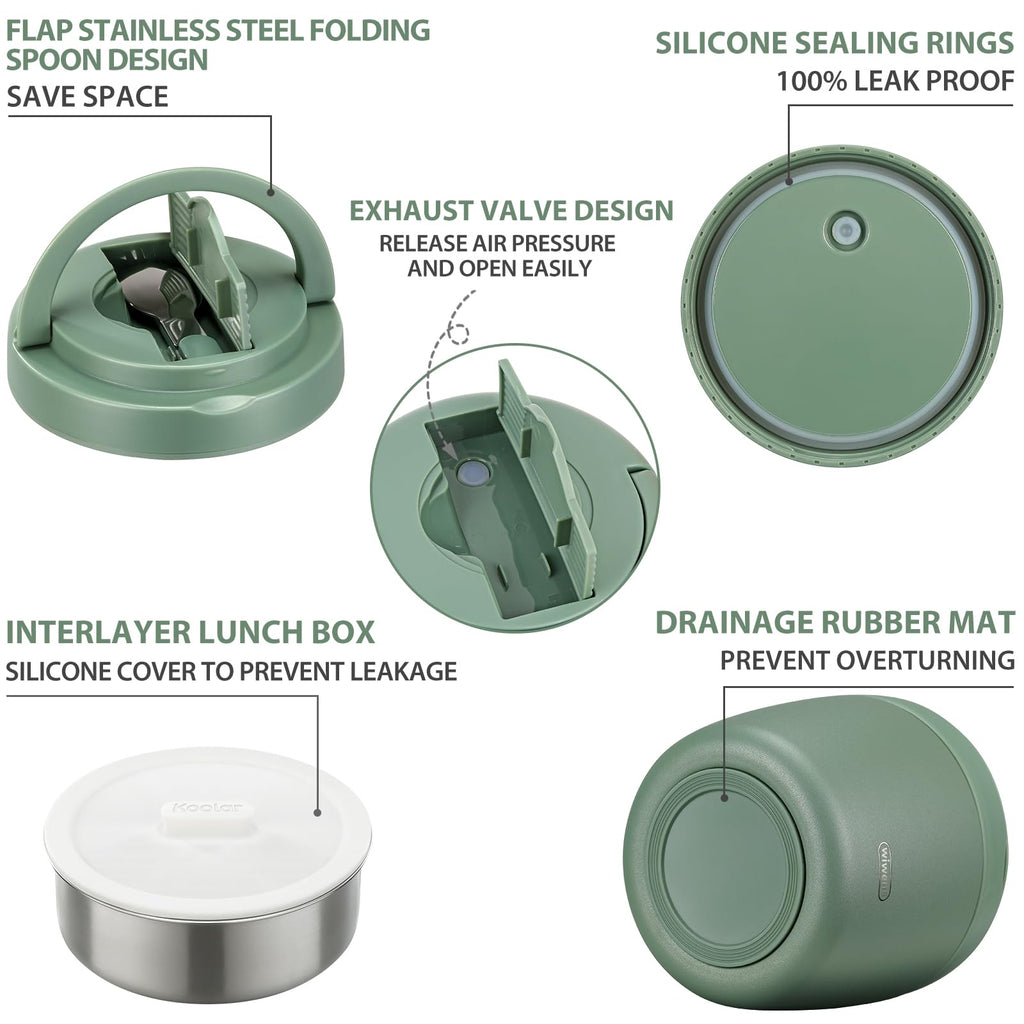 wiwens Thermo Food Jar for Hot Food Adults 32OZ Soup Thermo Lunch Containers Wide Mouth Vacuum Insulated Stainless Steel Leakproof Bento Box with Spoon (Beige)
