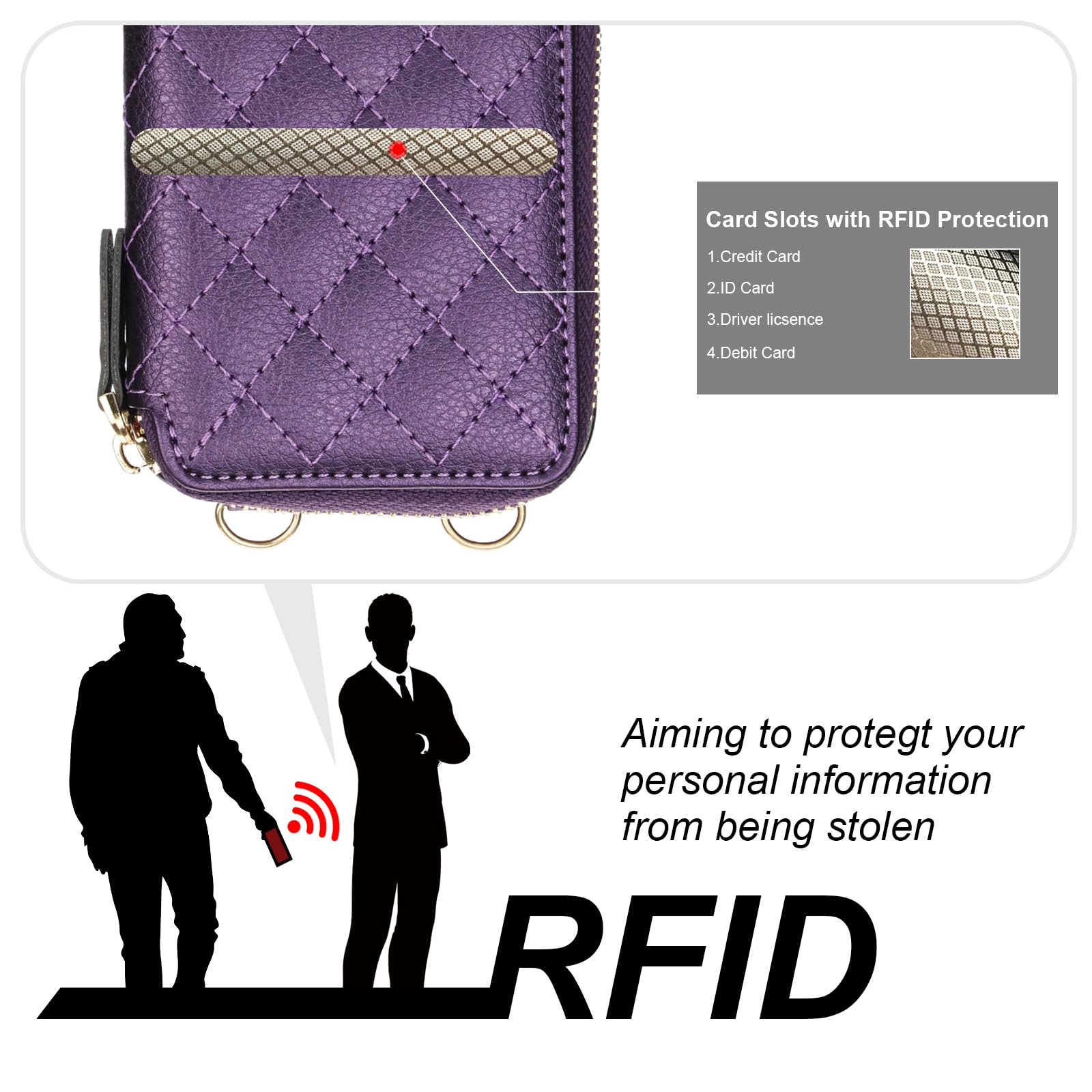 Bocasal Crossbody Wallet Case for iPhone 16, RFID Blocking PU Leather Zipper Handbag Purse Flip Cover, Kickstand Folio Case with Card Slots Holder Wrist Strap Lanyard 5G 6.1 Inch (Black)