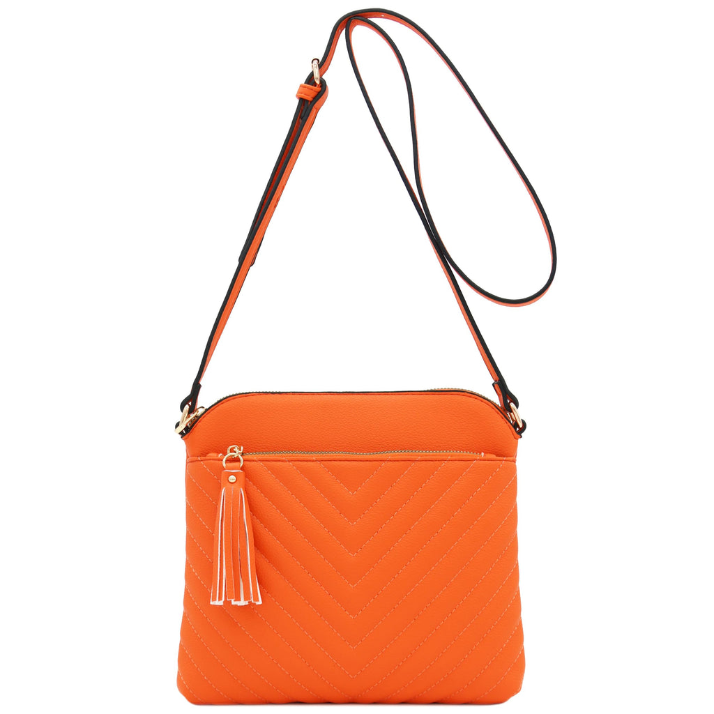 FashionPuzzle Chevron Quilted Medium Crossbody Bag with Tassel Accent