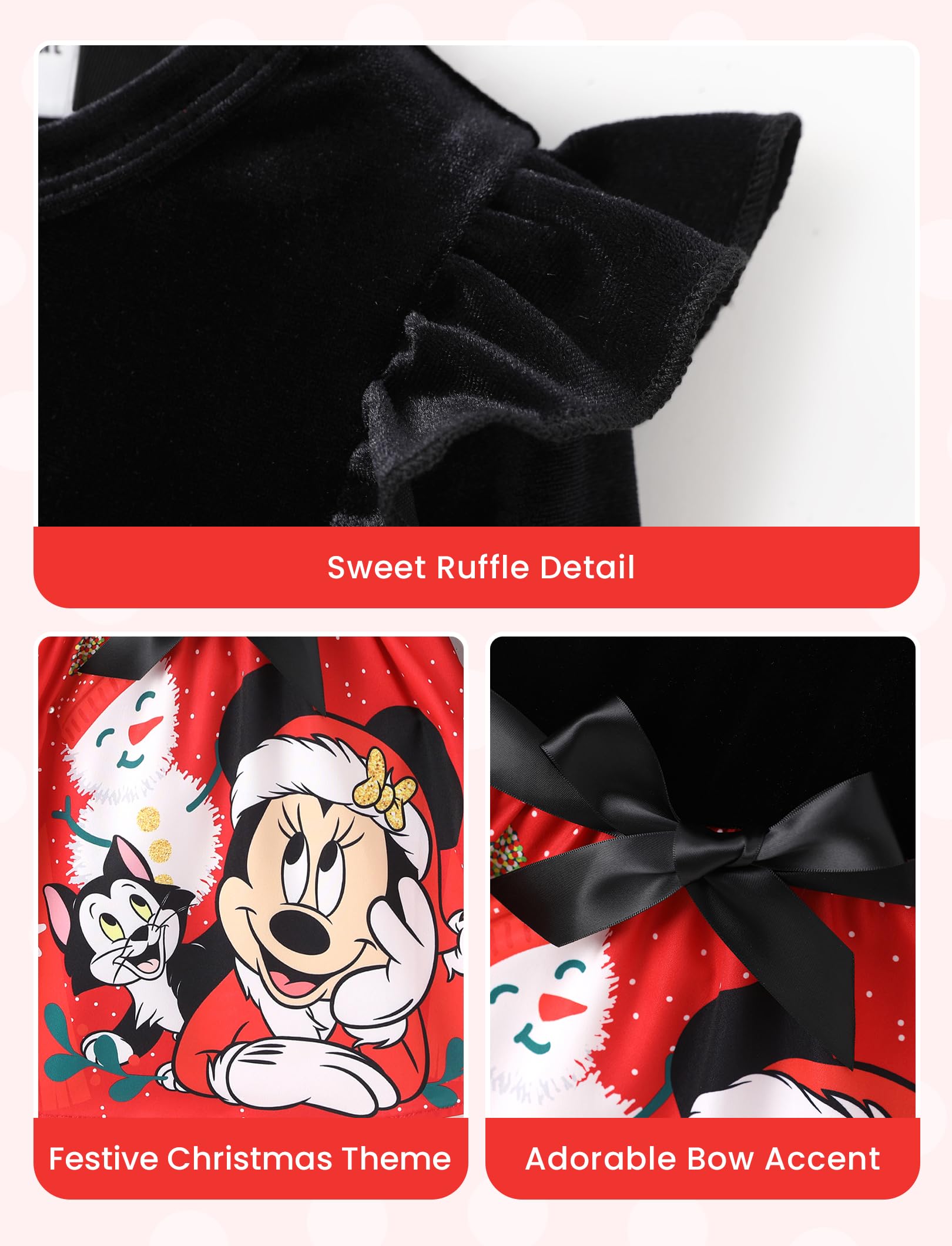 Disney Princess Frozen Elsa Minnie Mickey Stitch Ruffle Sleeve Dress A Line Long Sleeve Kids Clothes Baby to Toddler
