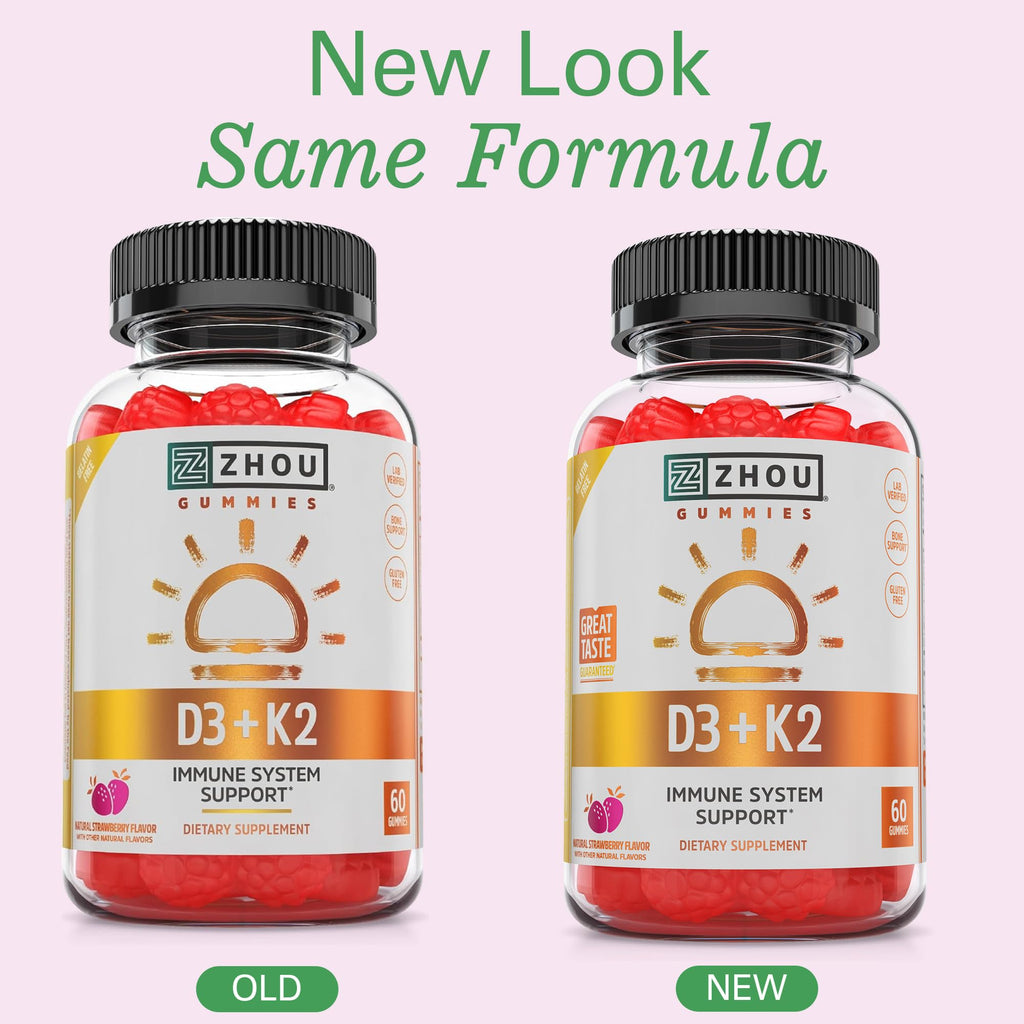 Zhou D3+K2 - Vitamin D3 K2 Supplement for Women & Men, Immune Support Vit D3 and K2 Supplements, Pure Vegetarian Formula with 5000 IU of D3 and MK-7 - 60 Veggie Capsules (Pack of 1)