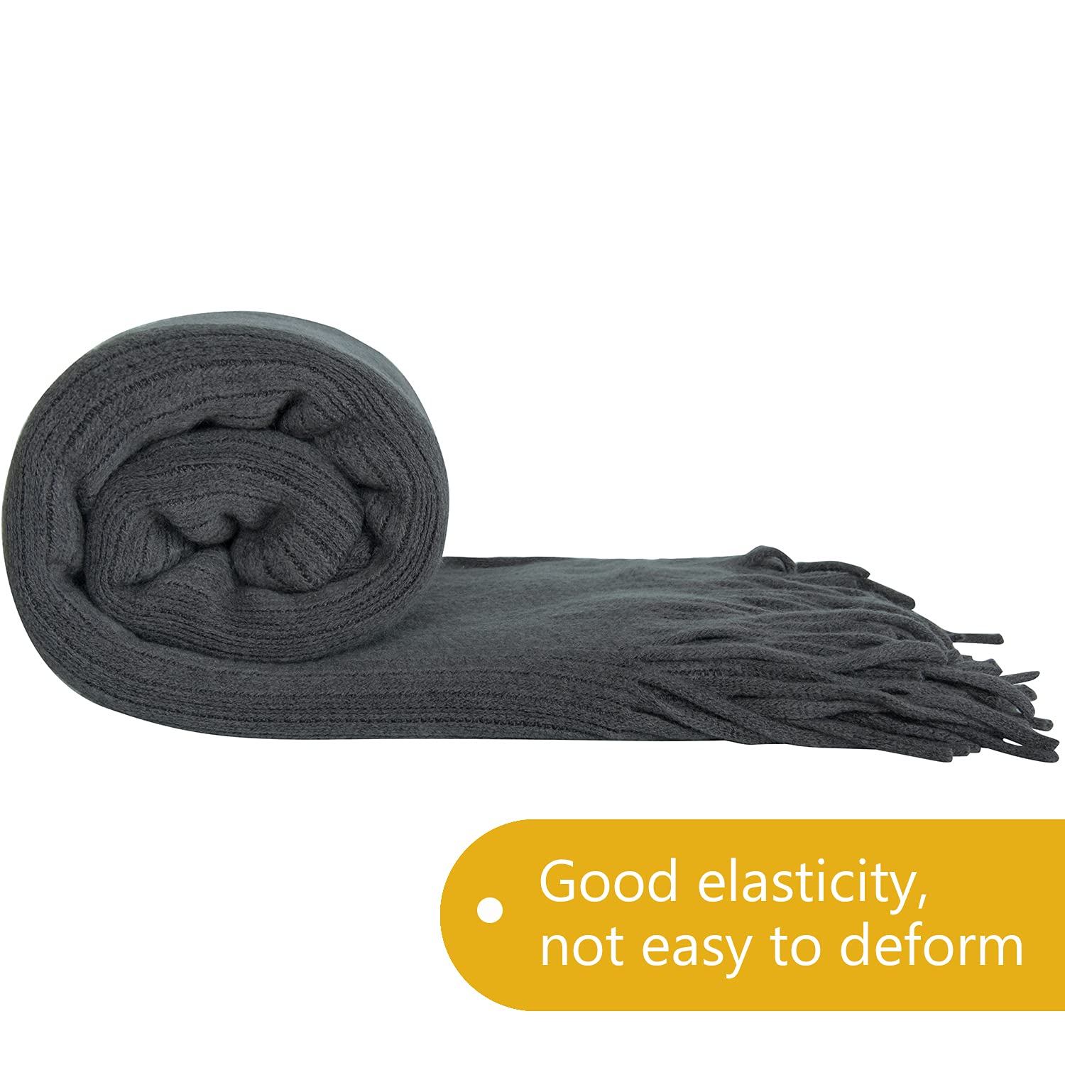 NTBAY Acrylic Knitted Throw Blanket, Lightweight and Soft Cozy Decorative Woven Blanket with Tassels for Travel, Couch, Bed, Sofa, 51x67 Inches, Grey Wave