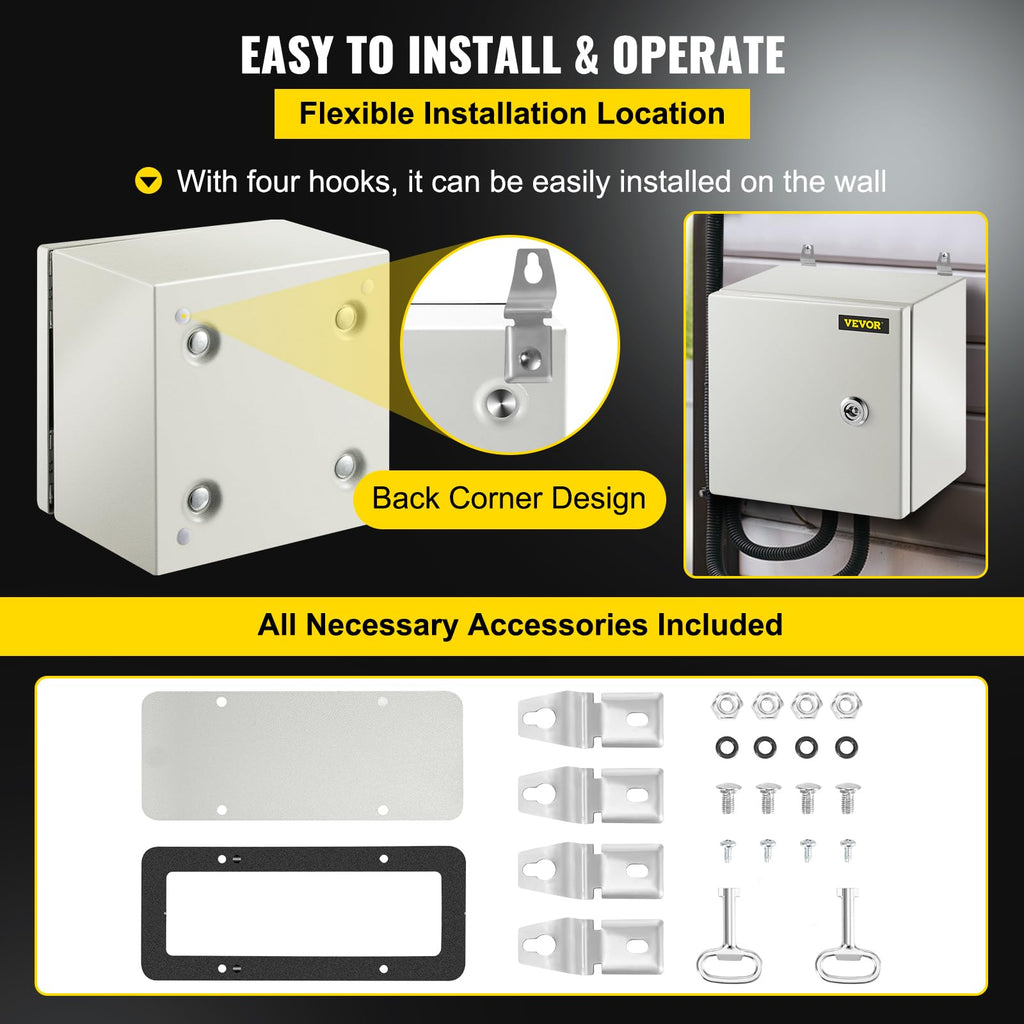 VEVOR NEMA Steel Enclosure, 8" x 8" x 6" NEMA 4X Steel Electrical Box, IP66 Waterproof & Dustproof, Outdoor/Indoor Electrical Junction Box, with Mounting Plate