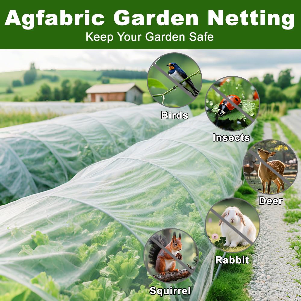 Agfabric Garden Netting 3.9x9.5' Insect Pest Barrier Netting for Garden Protection,Plant Cover Row Cover Mesh Netting for Vegetables Fruit Trees and Plants,White
