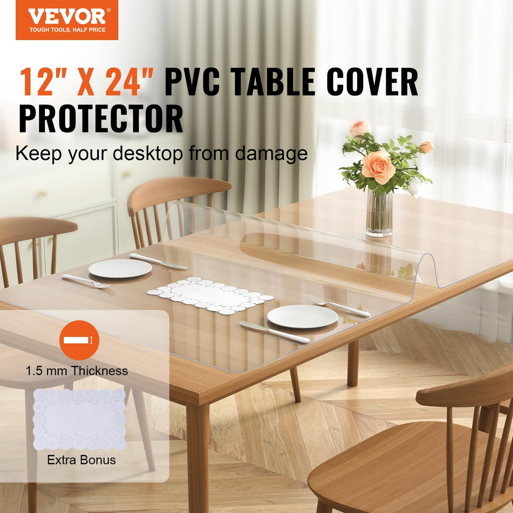 VEVOR Clear PVC Square Tablecloth, 12" x 12", 1.5mm Thick, Waterproof, Stain Resistant, Durable, Desk, Coffee Table, Dining Room Table