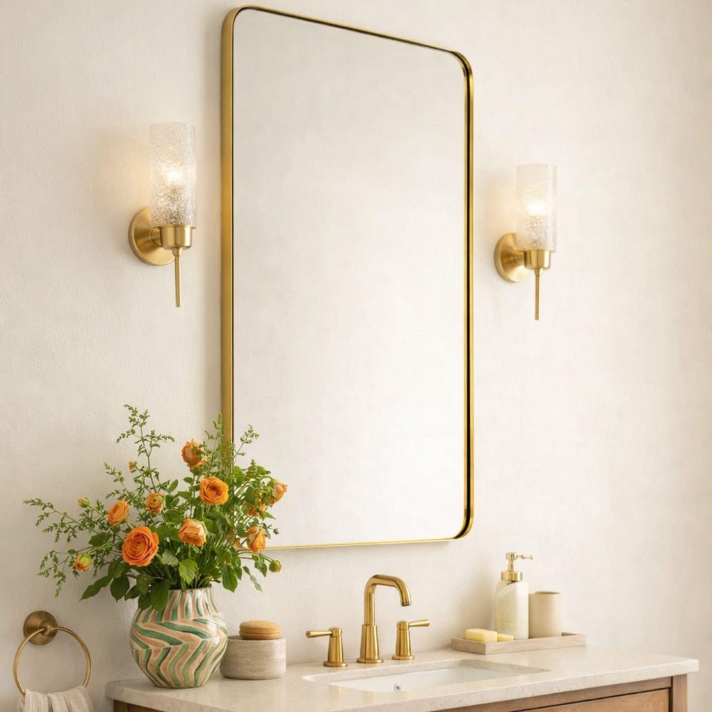 GRACTO 20x30 inch Brushed Nickel Stainless Steel Metal Framed Bathroom Mirror for Wall Mounted Rounded Rectangular Bathroom Vanity Mirror