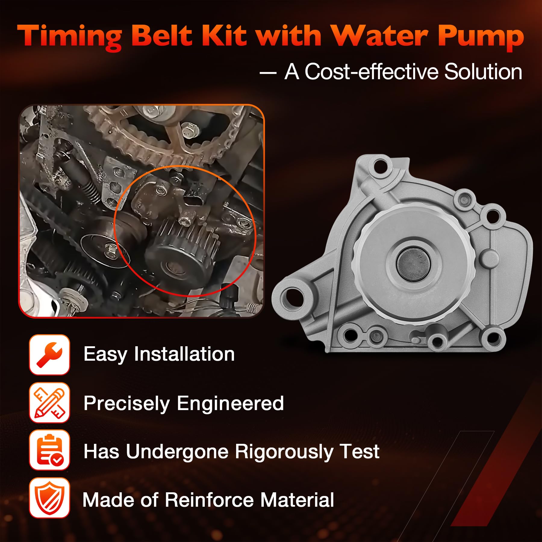 Engine Timing Belt Kit with Water Pump | Compatible With 1987-2001 Toyota Camry Celica RAV4 MR2 Solara 2.0L 2.2L 3SFE 5SFE L4 DOHC 16V | Replaces# TBK138, TCKWP199