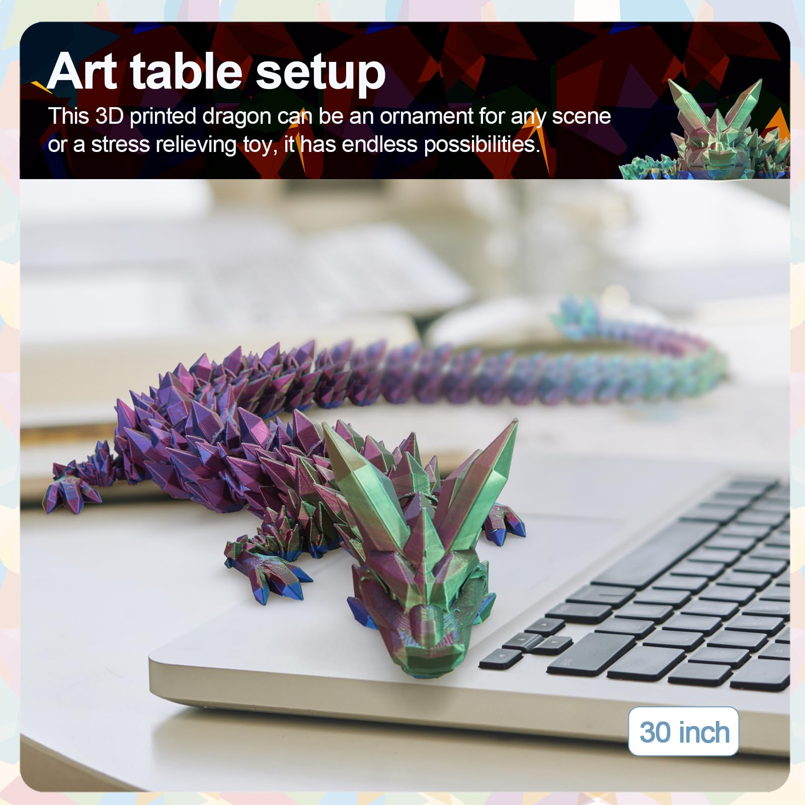 24" Large 3D Printed Dragon - Huge Articulated Crystal Dragon Fidget Toy, Giant Flexible 3D Dragon Figure, Birthday Gift for Boys Girls Kids & Collectors, Home Office Executive Desk Decor