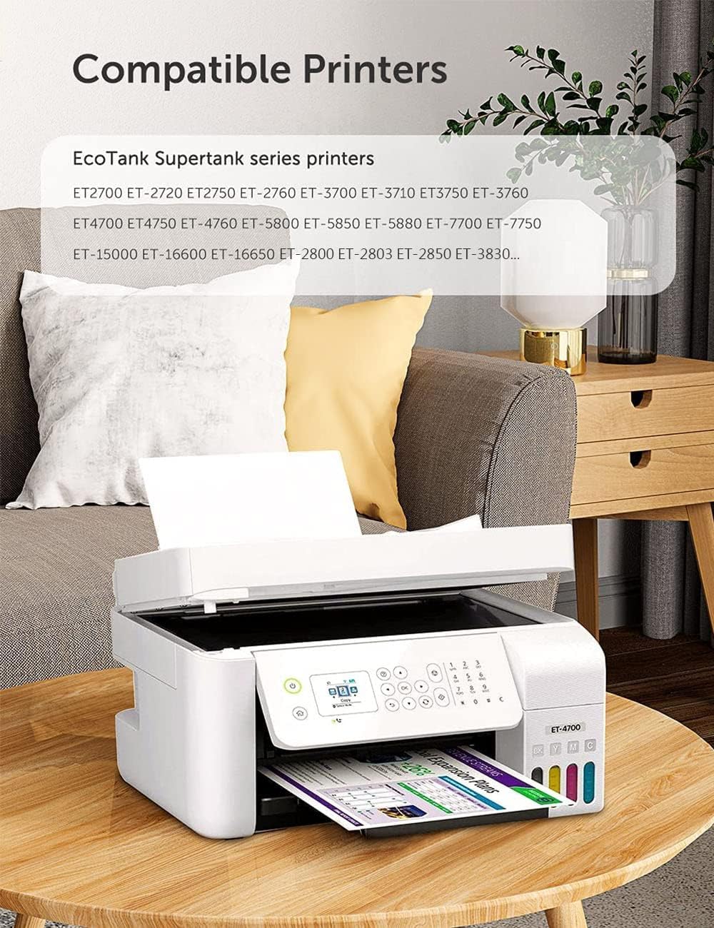 Hiipoo 580ML Sublimation Ink for Supertank Inkjet Printer ET-2400 ET-2720 ET-2760 ET-2800 ET-2803 ET-2850 ET-3760 ET-4800 ET-15000 Heat Press Transfer on T-Shirt (Autofill/ICC-Free/Anti-UV)