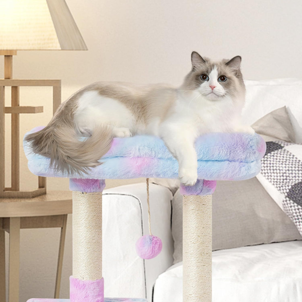 FISH&NAP Cute Cat Tree Kitten Cat Tower for Indoor Cat Condo Sisal Scratching Posts with Jump Platform Cat Furniture Activity Center Play House Beige