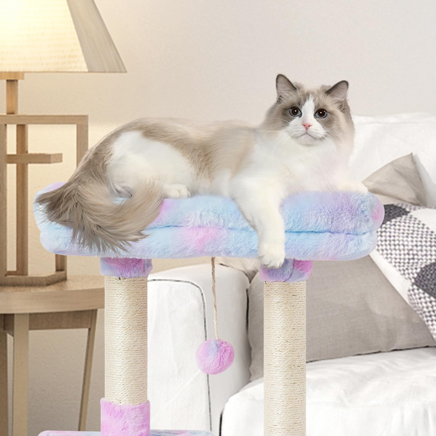 FISH&NAP Cute Cat Tree Kitten Cat Tower for Indoor Cat Condo Sisal Scratching Posts with Jump Platform Cat Furniture Activity Center Play House Beige