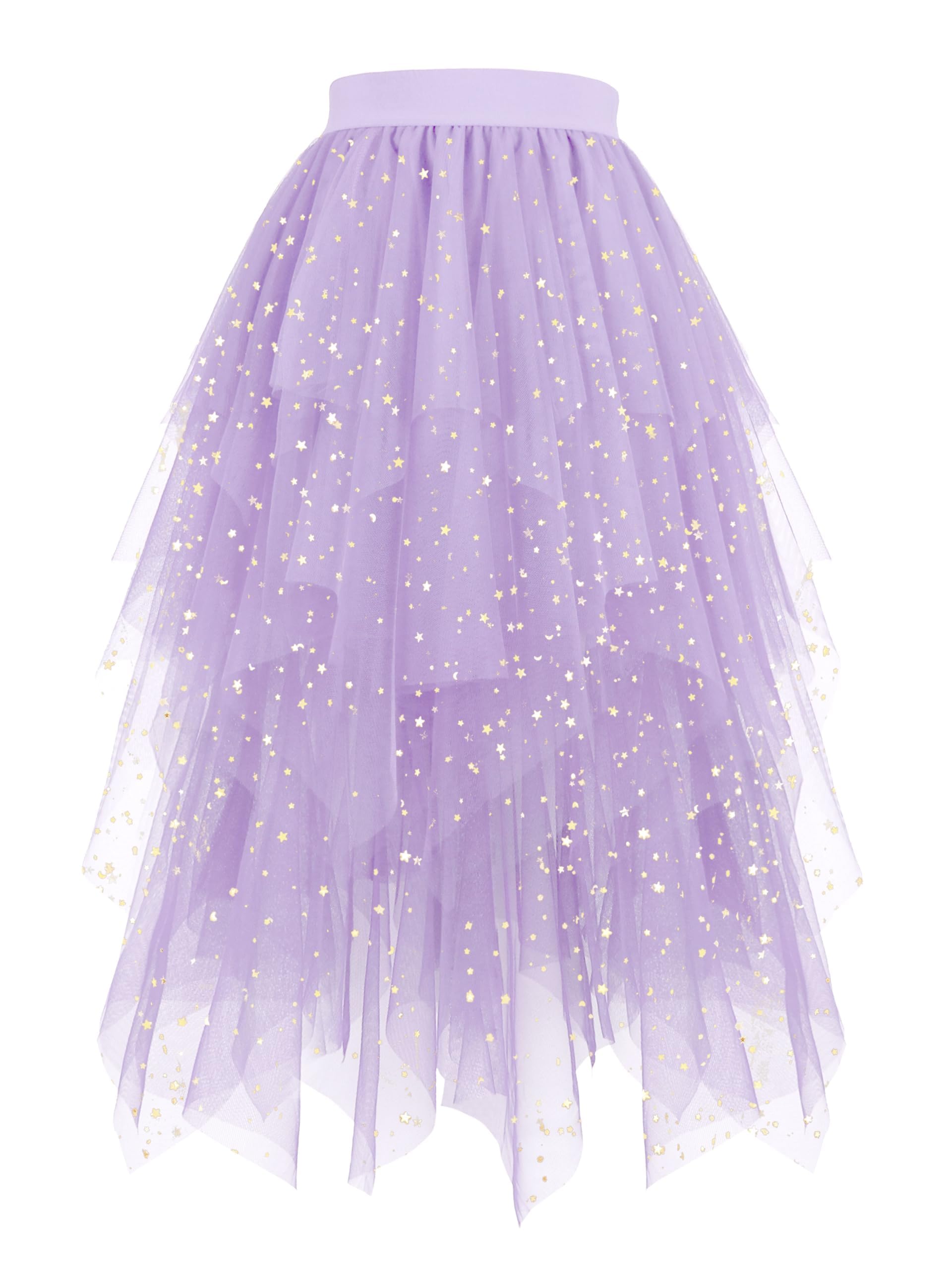 Hanpceirs Women's Tulle Skirts High Low Layered A-line Midi Skirt Irregular Tutu for Women